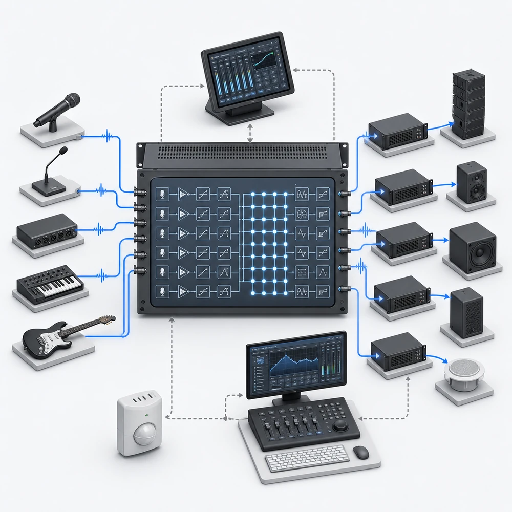Esquema técnico de Audio Digital y Control